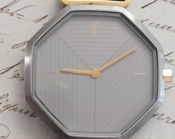 Vintage YSL 2720 Watch – Octagonal Case – Leather Strap – Minimalist Two-Tone Dial – Unisex – Working – 1980s France
