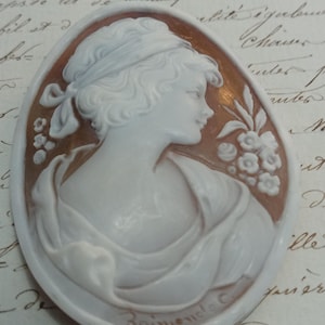 Signed Raimondo C. Sardonyx Shell Cameo – Classical Woman Profile – 55x42mm Vintage 1960s – Italian Hand Carved