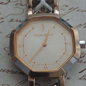 Vintage Yves Saint Laurent Watch 2200 – Octagonal Gold-Tone Case, Ivory Dial, 17cm Y-Link Bracelet