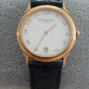 Vintage Christian Dior Watch 45.122.2 – Swiss Quartz, CD Logo Dial, Date Display, Original Strap