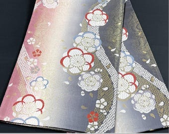Y998 ヴィンテージ シルク 着物 帯 袋帯 オレンジ 金刺繍 / 唐織 Y998 ヴィンテージ シルク 着物 帯 袋帯 オレンジ 金刺繍 / 唐織