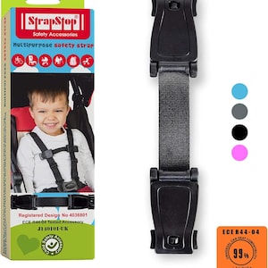 StrapStop a multipurpose safety strap clip for children under 5. Crash Tested Original accessory for car seat, strollers, JET BLACK