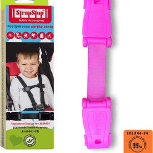 StrapStop a multipurpose safety strap clip for children under 5. Crash Tested Original accessory for car seat, strollers, PINK