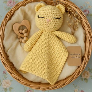 Sleepy Bear Crochet Pattern – Baby Lovey PDF Pattern – Beginner Friendly – Amigurumi Bear Comforter – Instant Download