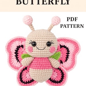 butterfly Crochet Pattern-Easy Amigurumi PDF, plushie tutorial for bigenners, Instant download, miltilingual