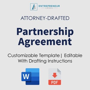 Partnership Agreement Template | US Individuals | Attorney-Drafted | Editable with Drafting Instructions