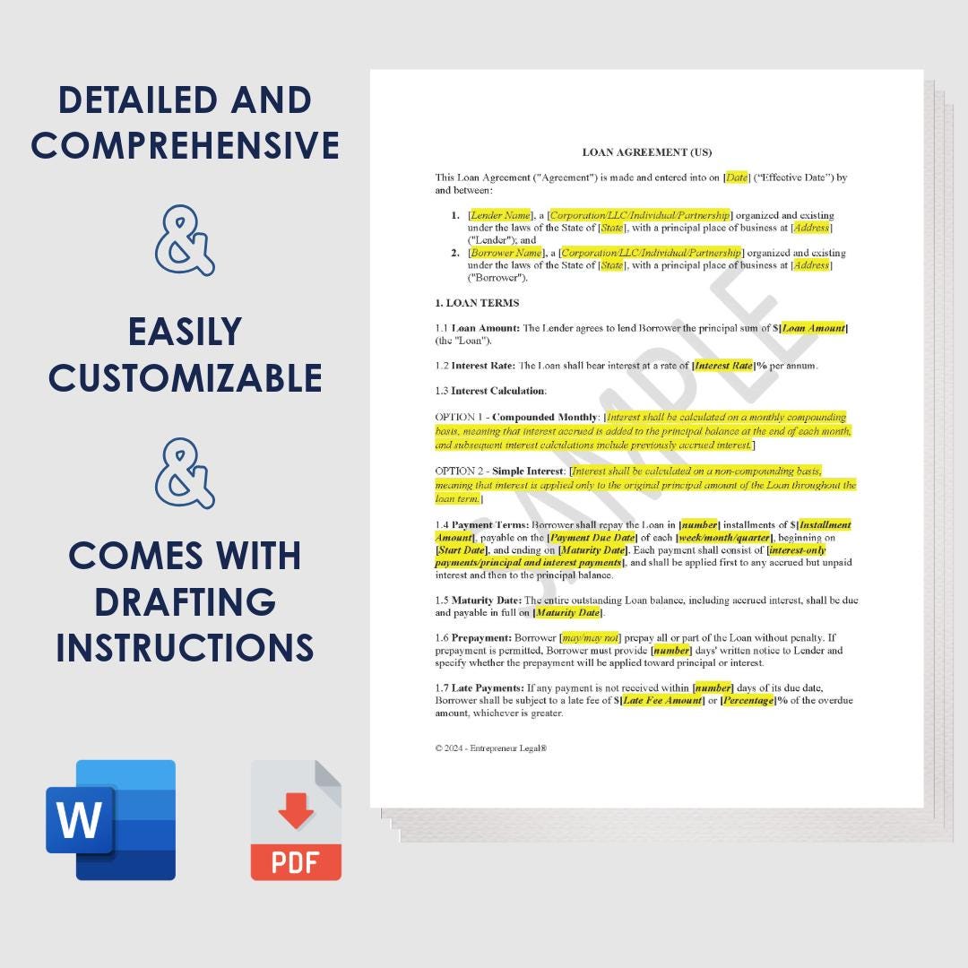 Attorney-drafted Loan Agreement (US) | Editable Word & PDF With ...