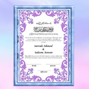 Luxury Vintage Design Nikkah Certificate, Personalized Muslim Nikkahnama,  Islamic Wedding Certificate, Elegant Bespoke Marraige Contract