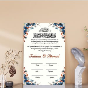 Bespoke Floral Nikkahnama, Luxury Nikkah Contract, Floral Nikkah Certificate, Islamic Wedding Certificate, Bespoke Muslim Marraige Contract