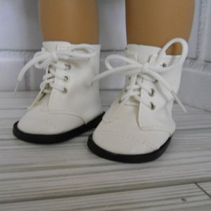 18" Doll Faux Leather White Boots with 4 Eyelets Lace Up fits American Girl, Our Generation and Similar Type Dolls