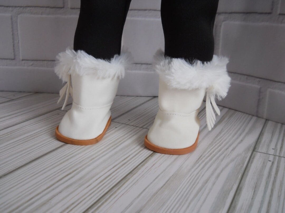18 Doll Boots Faux Leather With Fur Trim and Fringes With Back Zipper ...