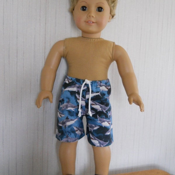 18" Boy Doll Swim Trunks Bathing Suit Shorts Sharks fits American Girl Type Dolls