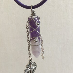 Amethyst Travel Stone Car Charm, Amulet with compass and star charms for luck and protection for driving, new driver gift, traveler gift image 7