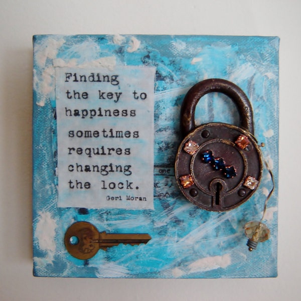 Finding the Key to Happiness 6x6 mixed media