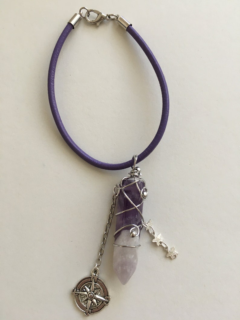 Amethyst Travel Stone Car Charm, Amulet with compass and star charms for luck and protection for driving, new driver gift, traveler gift image 5