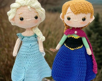 Virkad Elsa drottning vs Anna docka: Handgjord Frost prinsessa amigurumi leksak