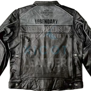 Blouson en cuir de vachette pleine fleur bicolore Harley Davidson pour homme avec deux fentes d'aération pour homme | Harley Davidson légendaire