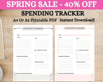 Content Planner, Social Media Planner Printable, Content Planner for Instagram, Youtube, Pinterest, TikTok, Blog, A4/A5,Instant Download PDF