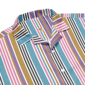 Button Up Shirt With Colorful Stripes, Men&#39;s Striped Button Up Shirt