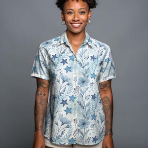 Recycled Floral Button Up Shirt: Lightweight Moisture-Wicking Top