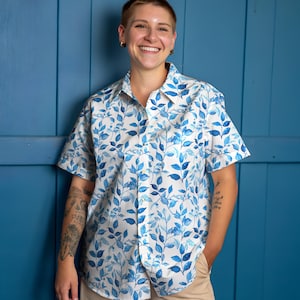 Button Up Shirt With Blue Flowers, Button Up Shirt, Floral Button Up Shirt, Floral Print Shirt