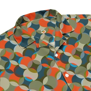 Retro Geometric Button Up Shirt, Geometric Print Shirt, Geometric Patterned Shirt
