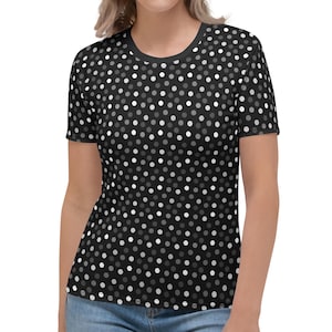 Women&#39;s All-Over Print with Polka Dots, Women&#39;s All-Over Print Shirt, Women&#39;s T-shirt, Polka Dots Shirt, Black and White Polka Dots Shirt