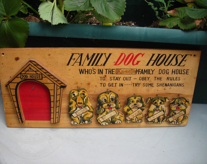 Vintage Wooden Wall Plaque 1950s Family Dog House Wall Art Dogs... Etsy