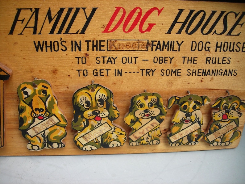 vintage-wooden-wall-plaque-1950s-family-dog-house-wall-art-etsy