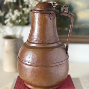 Antique Islamic Hammered Copper Pitcher Water Jug | Lidded