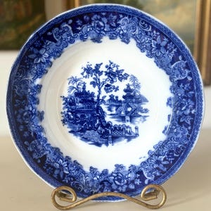 Antique Flow Blue Plate | Wade and Co “Shanghai” Pattern | Decorative Blue and White English Dish