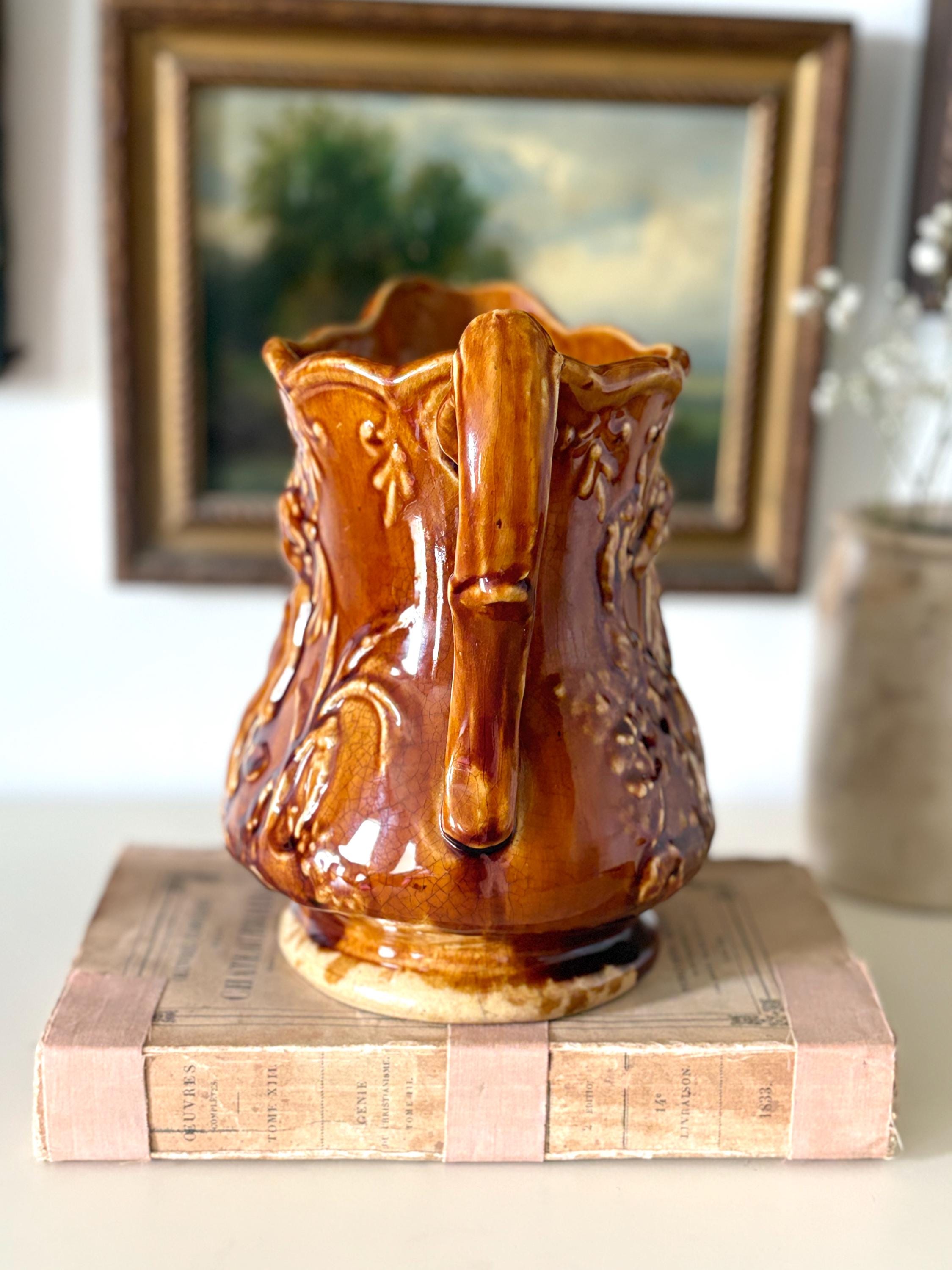 Antique Rockingham Pitcher Antique Brown Rockingham Glazed Pitcher | Cherub Design | Primitive ...