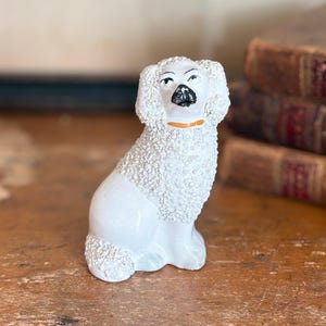 Antique 1800s Small Staffordshire Confetti Poodle | Dog Figurine | English Pottery Collectible