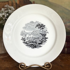 Antique 1800s Black Transferware Plate | Hudson River Valley Collectible | William Ridgeway and Company | Staffordshire, England