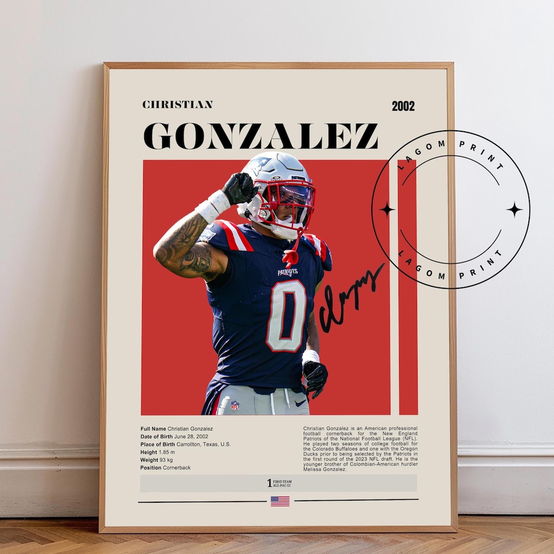 Christian Gonzalez Poster, New England Patriots, Sports Poster