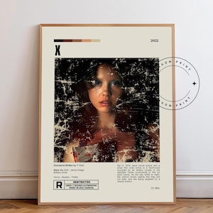 X filmposter, horrorfilm kunst aan de muur, op A24 geïnspireerde print, decor retro slasher, cultfilmcadeau, digitale download, fysieke print, fanart