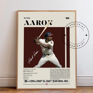 Hank Aaron Poster, Atlanta Braves Poster, Baseball Prints, Sports Poster, MLB Poster, Baseball Wall Art, Sports Bedroom Posters