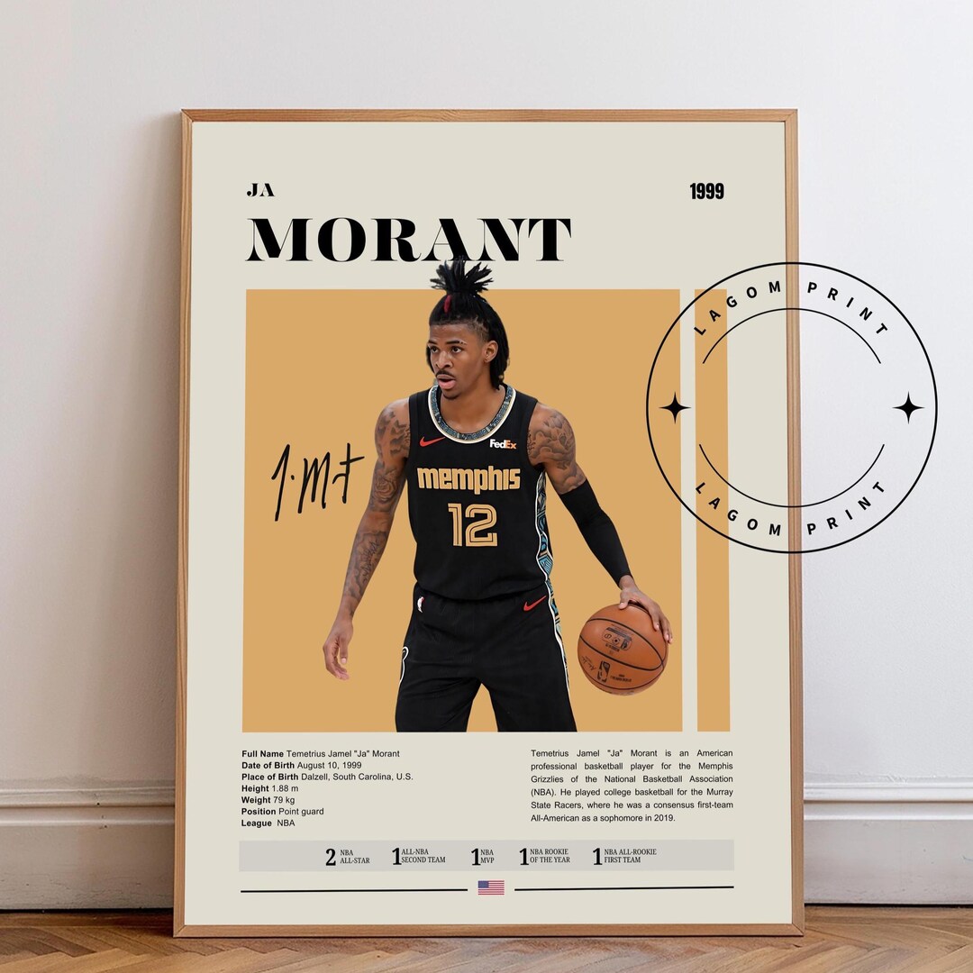 Ja Morant Poster: Memphis Grizzlies NBA Art Print, Mid-century