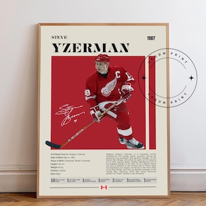 Steve Yzerman Poster, Detroit Red Wings Poster, NHL Poster, Hockey Poster, Sports Poster, Mid-Century Modern, Sports Bedroom Posters
