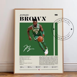 Poster di Jaylen Brown, stampa dei Boston Celtics, decorazione murale del basket NBA, decorazione dei campioni dei Celtics, poster sportivo minimalista, regalo per i fan