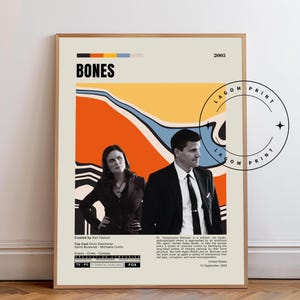 Pôster da série de TV Bones, Temperance Brennan, arte de Booth e Brennan, impressão de drama forense, arte de parede da série policial, presente para fãs para imprimir