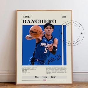 Paolo Banchero Poster, Orlando Magic, NBA Poster, Sports Poster, Mid Century Modern, NBA Fans, Basketball Gift, Sports Bedroom Posters