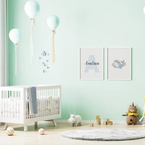 Bonito póster A4: póster de aprendizaje de letras con ilustración de ballena para la habitación de los niños