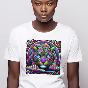 Neon Panther T-shirt, Puma Fan Top, Mountain Lion Tee, Big Cat Lover, Rainbow Animal, Pride shirt