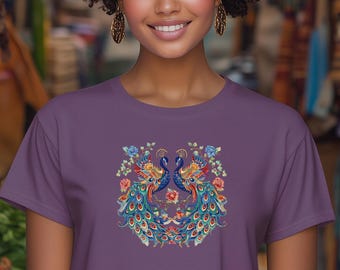 Pfau Phoenix T-Shirt, Vogel-Liebhaber-Top, Pfau-T-Shirt