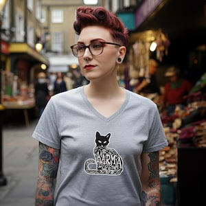 Karma Cat V-Neck T-Shirt: Soft Cotton Tee