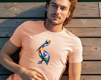 Maglietta con pellicano arcobaleno: arte con inchiostro alcolico, regalo per gli amanti degli uccelli