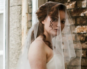 Simple two tier wedding veil with blusher