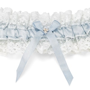 Something blue, silk and lace wedding garter. Swarovski pearl