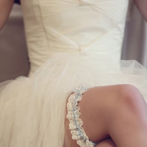 Something blue, silk and lace wedding garter. image 1